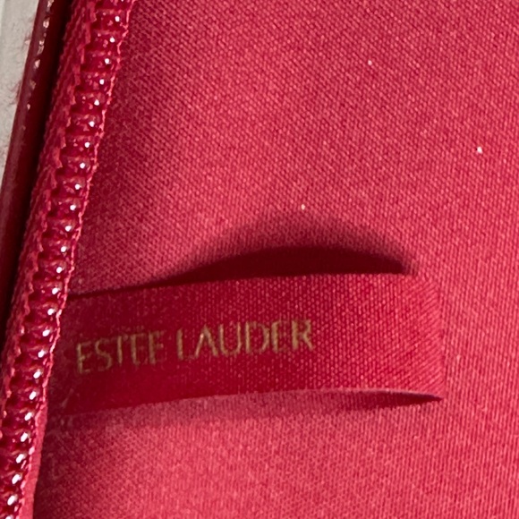 Estée Lauder Faux Leather Red Cosmetic Case Zipper Storage Case with Handle - Picture 3 of 4